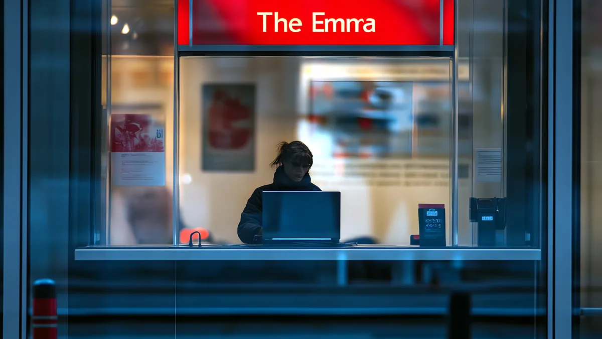 Tickets held up at a glowing cinema box office window.
