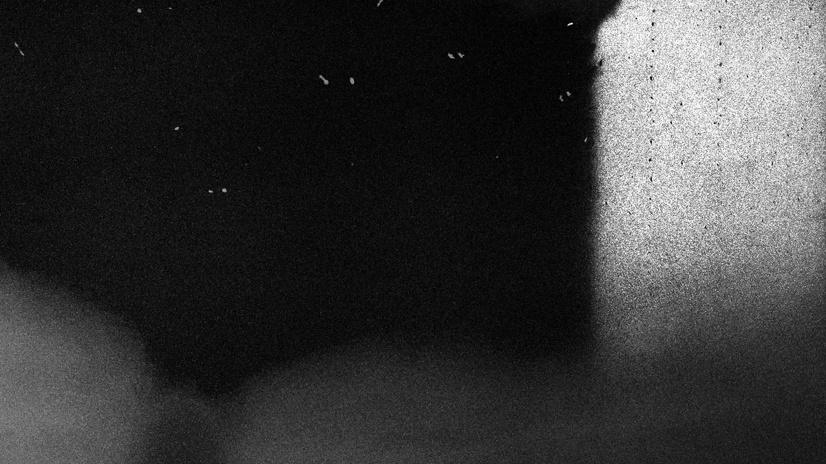 A close view of film grain, speckled silver and dark.